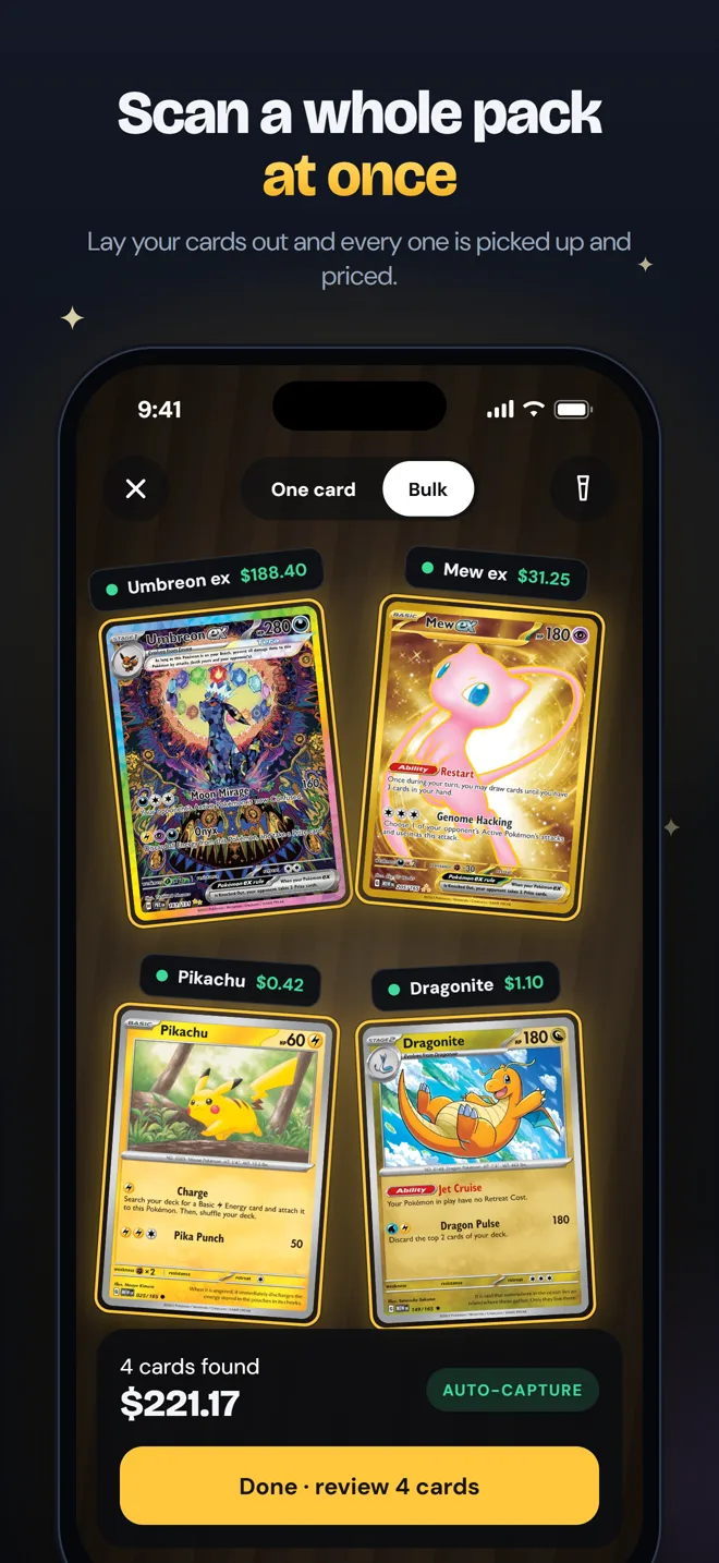 Bulk scanning four Pokémon cards at once